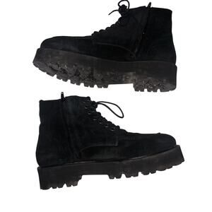 Pascucci Italy Black Suede Lace Up Combat Boots Lug Sole 39 8.5 Grunge Goth Alt
